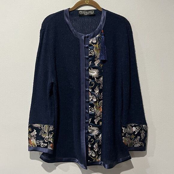 Maggie Shepherd Sweaters - Maggie Shepherd Vintage Jacket Women’s Medium Blue Embroidered Asian Dragon